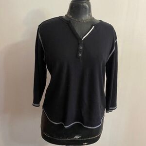 Erika Black/White 3/4 sleeve V-neck top, size M